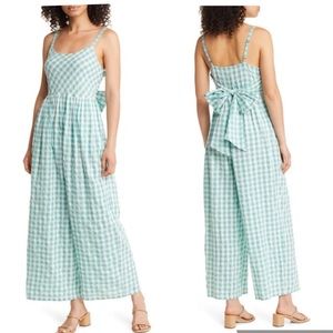 Nordstrom Cotton Gingham Jumpsuit in Green And White Size XL